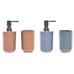 Set de Baño DKD Home Decor Natural Gris Naranja Coral Aluminio Bambú PS Moderno (9 x 7 x 16 cm) (2 Unidades) (7 x 7 x 16 cm)
