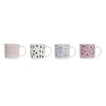 Taza Mug DKD Home Decor Negro Azul Rosa Blanco Gres (310 ml) (4 Unidades)