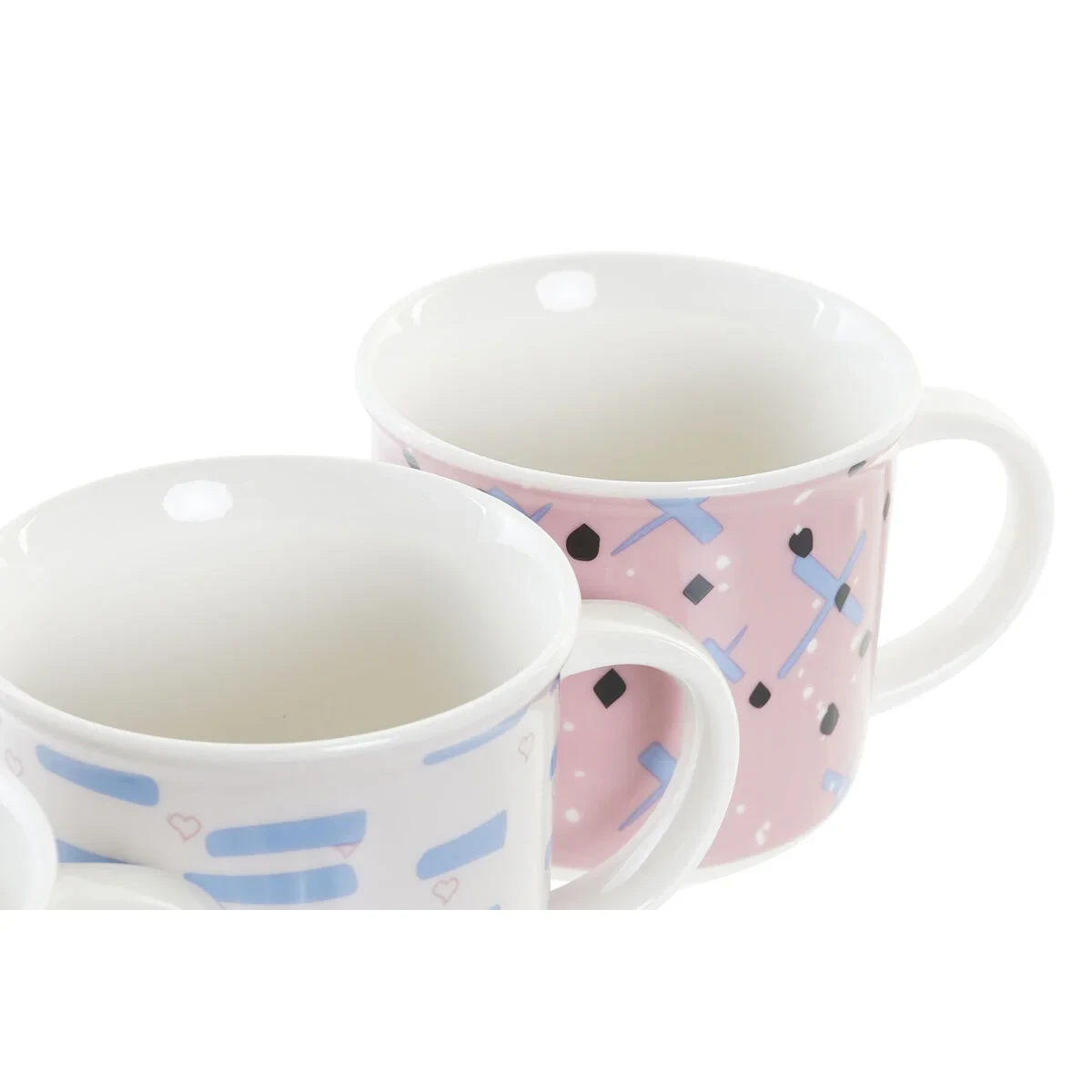 Taza Mug DKD Home Decor Negro Azul Rosa Blanco Gres (310 ml) (4 Unidades)
