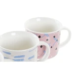 Taza Mug DKD Home Decor Negro Azul Rosa Blanco Gres (310 ml) (4 Unidades)
