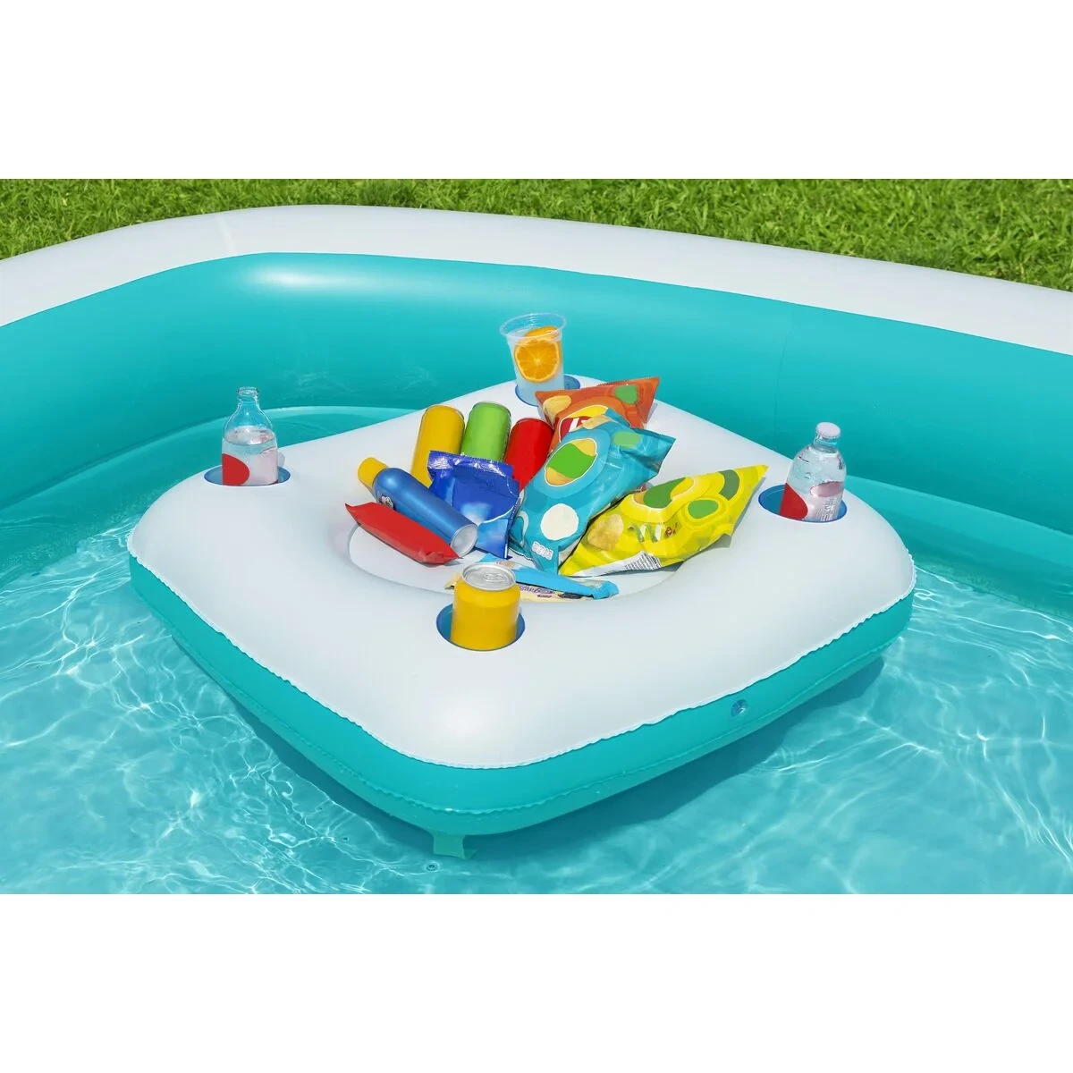 Bestway Piscina Hinchable Infantil 2 Camaras Family Mesa Flotante 218x218x48 cm +6 Años Jardin 54446