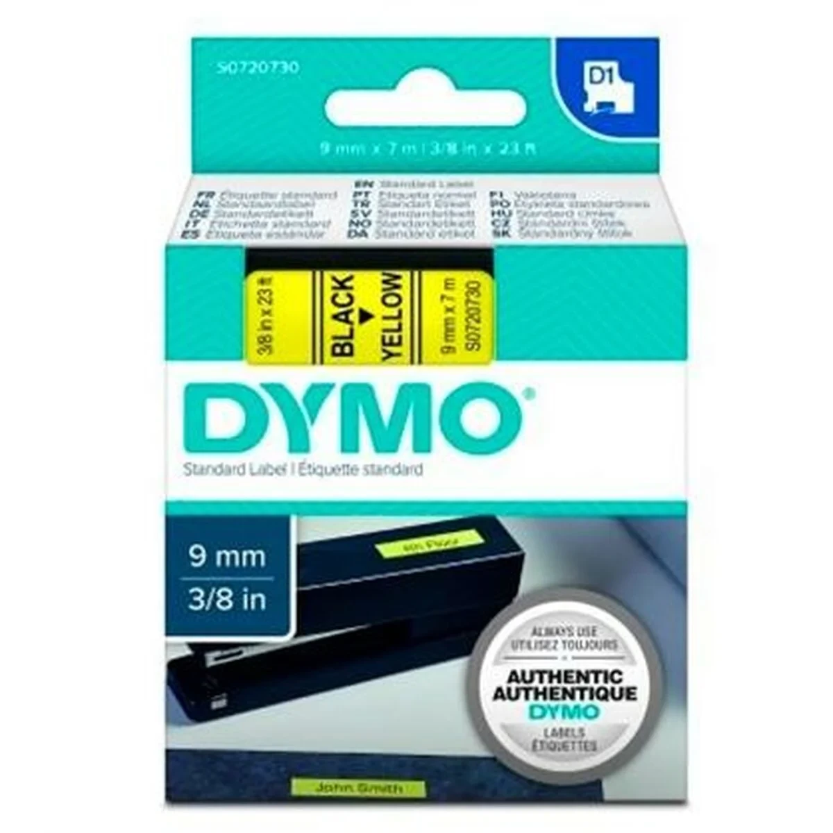 Cinta Laminada para Rotuladoras Dymo D1 40918 9 mm LabelManager™ Negro Amarillo (5 Unidades)