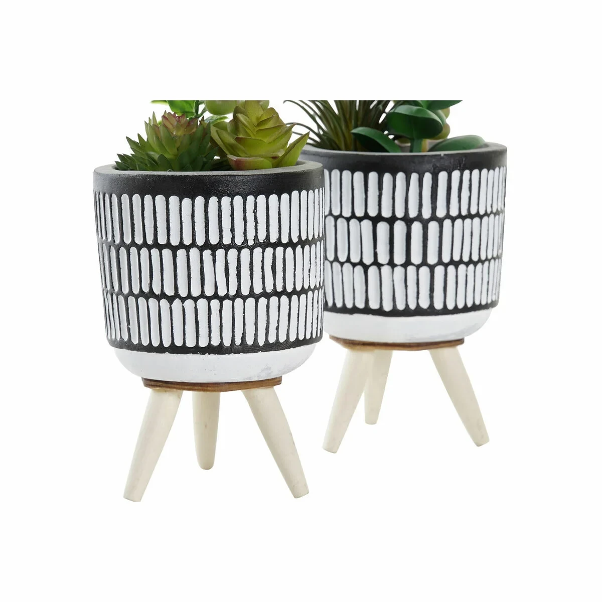 Planta Decorativa DKD Home Decor Cerámica Negro Polietileno Blanco Verde (7 x 7 x 19 cm) (2 Unidades)