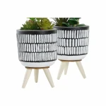 Planta Decorativa DKD Home Decor Cerámica Negro Polietileno Blanco Verde (7 x 7 x 19 cm) (2 Unidades)