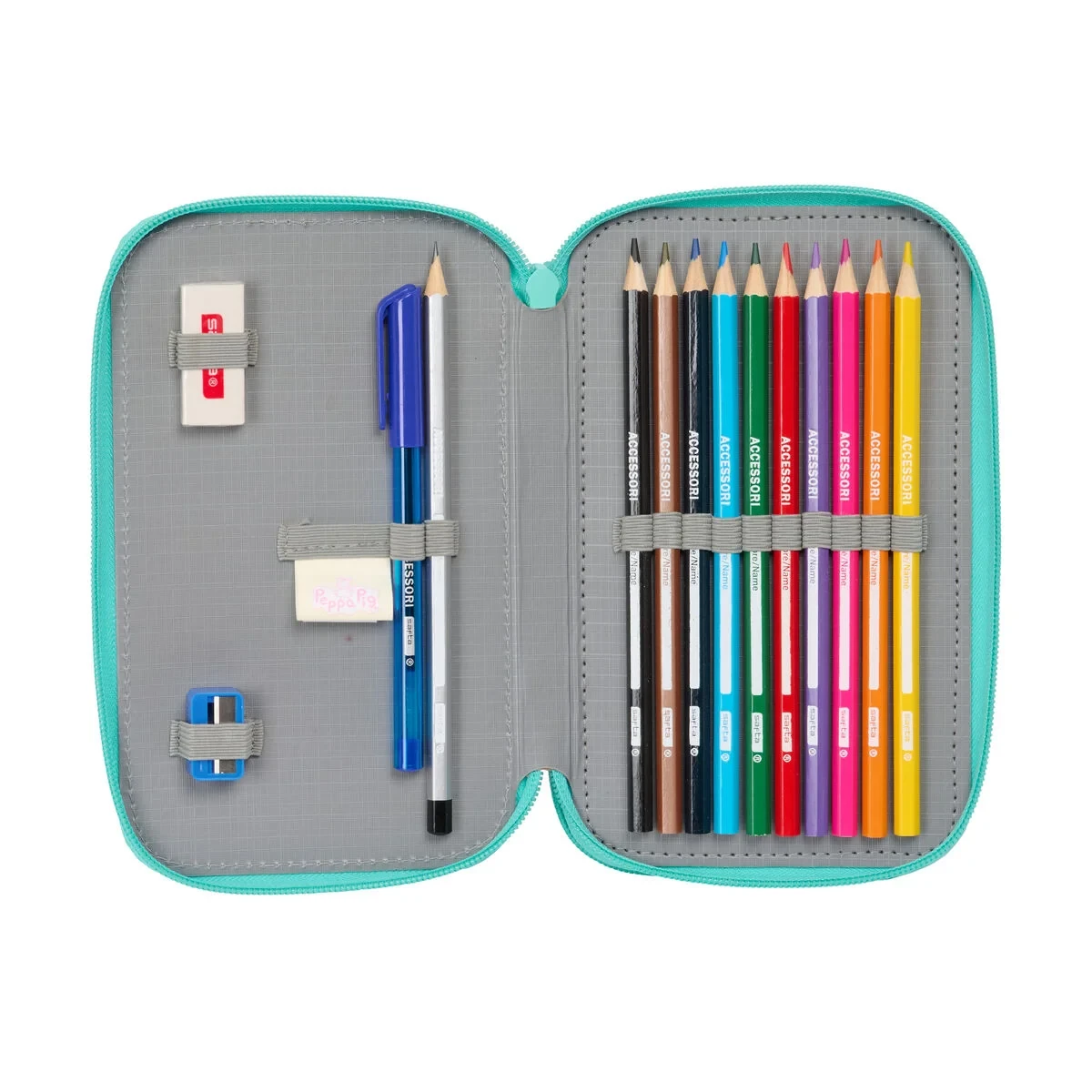 Estuche Escolar con Accesorios Peppa Pig Pretty flowers Amarillo Menta 12.5 x 19.5 x 4 cm 29 Piezas