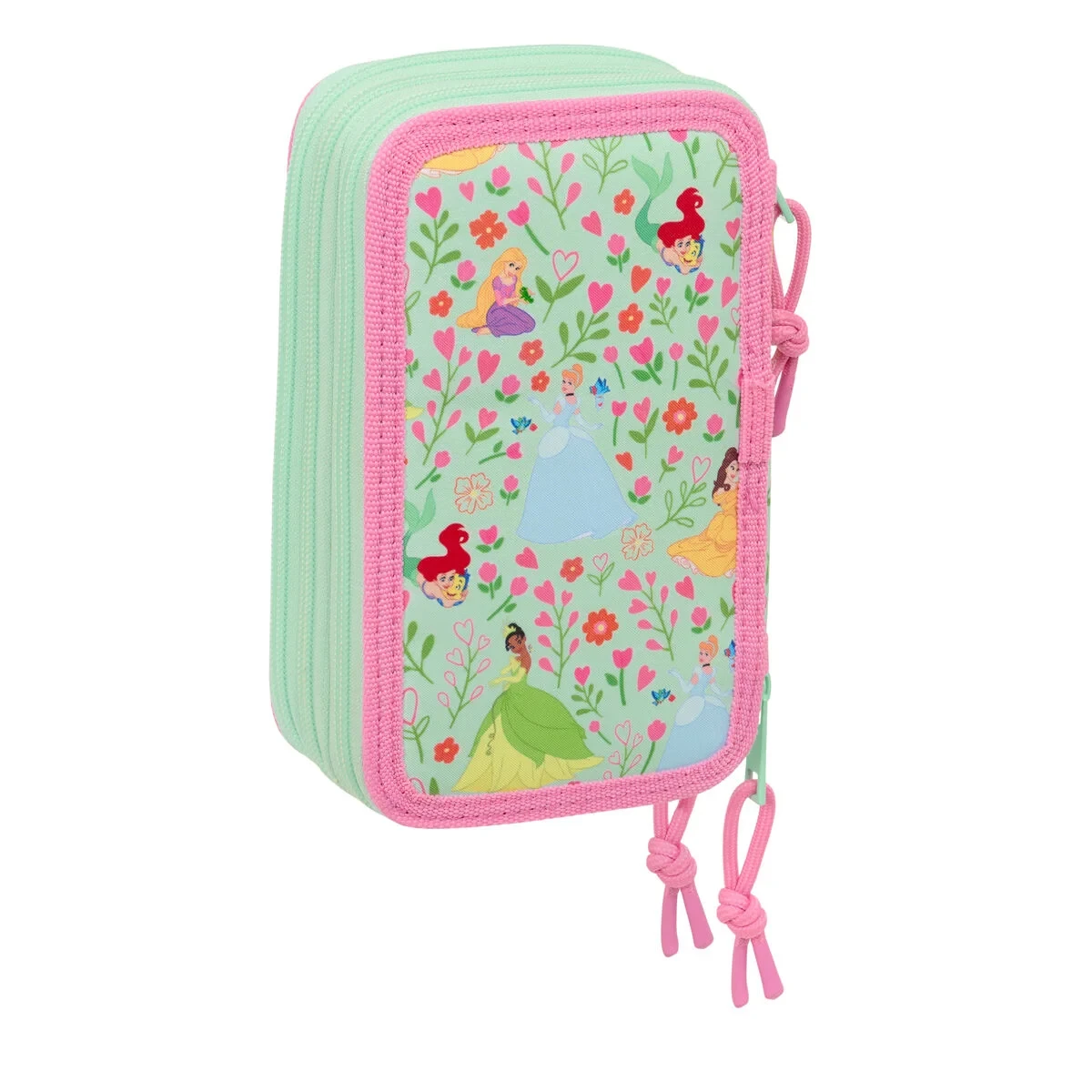 Estuche Escolar con Accesorios Disney Princess Bloom Rosa Aguamarina 12,5 x 19,5 x 5,5 cm 37 Piezas