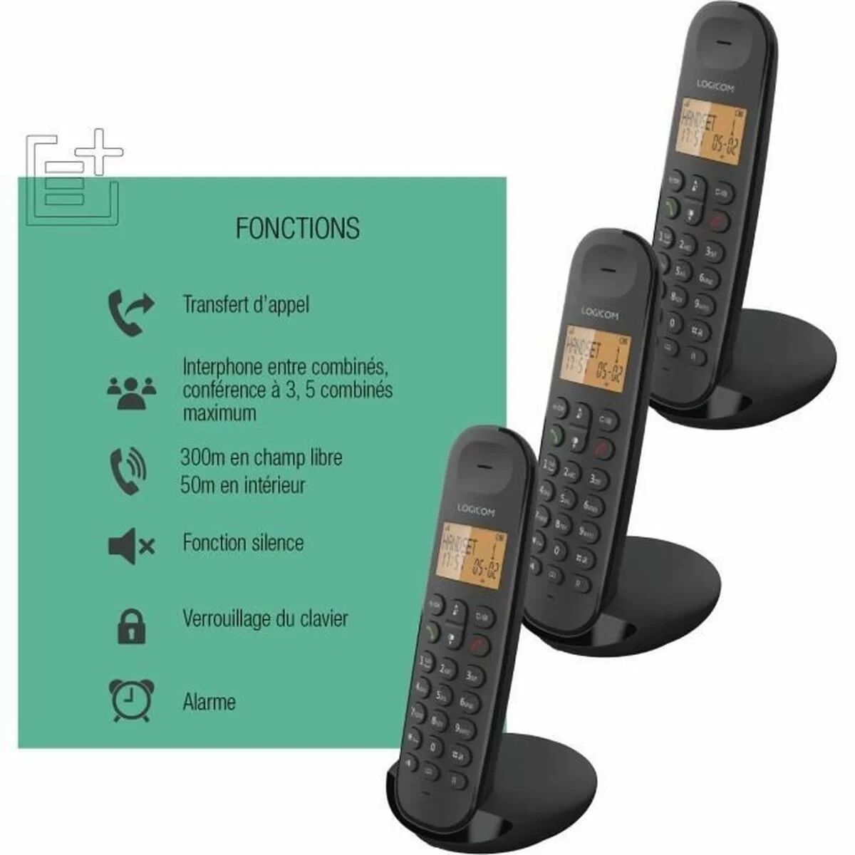 Teléfono Inalámbrico Logicom ILOA 350 TRIO Negro