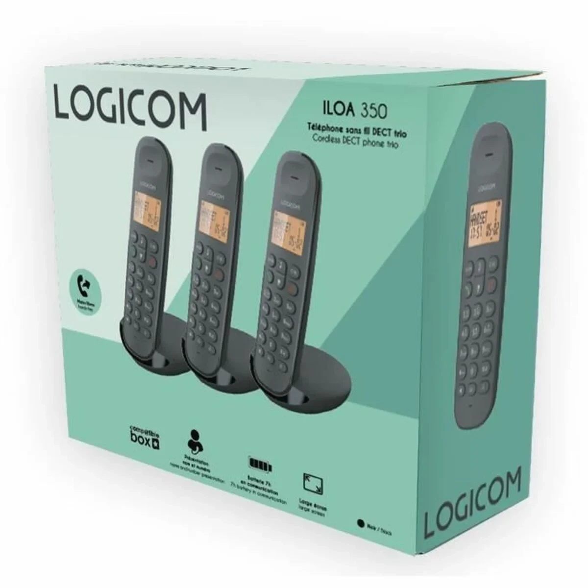Teléfono Inalámbrico Logicom ILOA 350 TRIO Negro