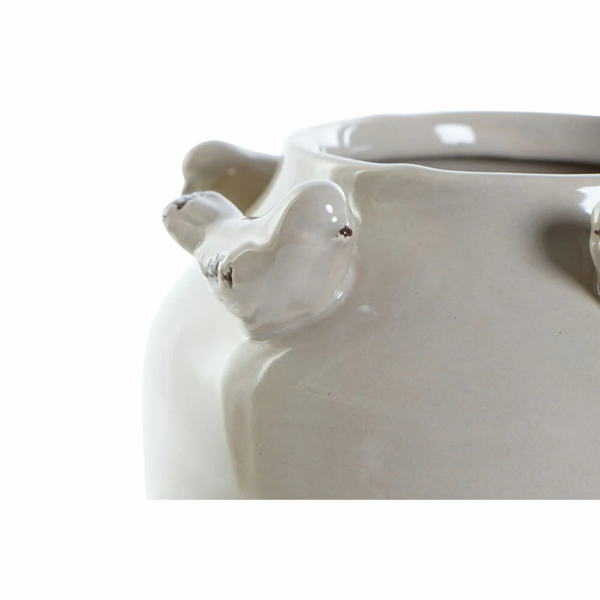 Jarrón DKD Home Decor Porcelana Gris Beige Pájaros Shabby Chic (15 x 15 x 13,5 cm) (2 Unidades)  