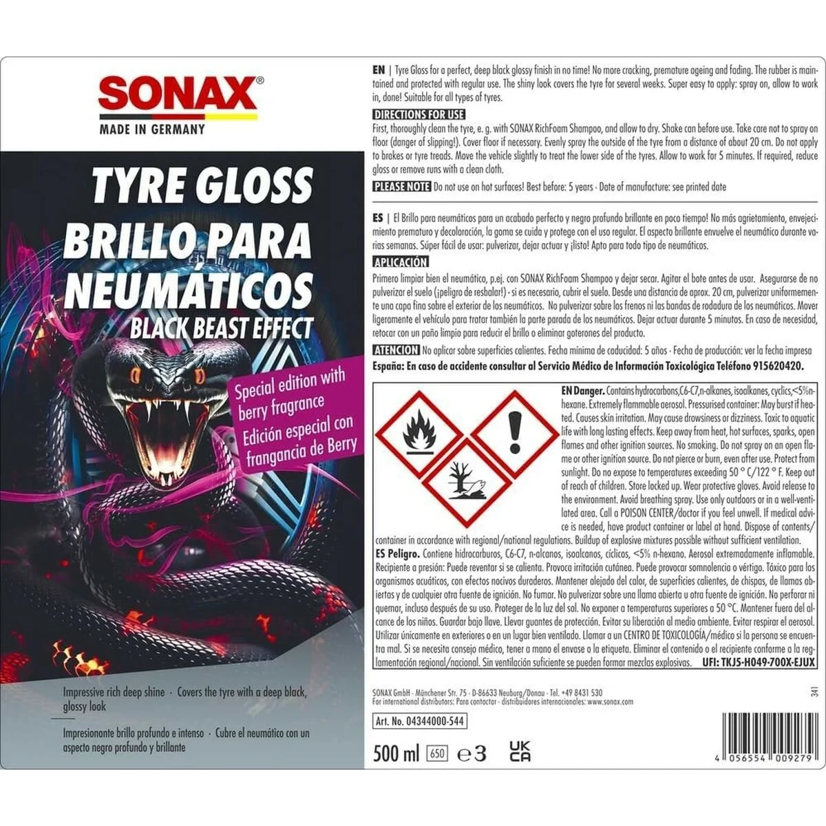 Abrillantador de Neumáticos Sonax SX04344000 500 ml