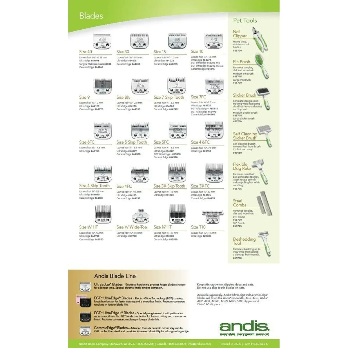 Peine de alzada Andis S Polímero 9 Unidades