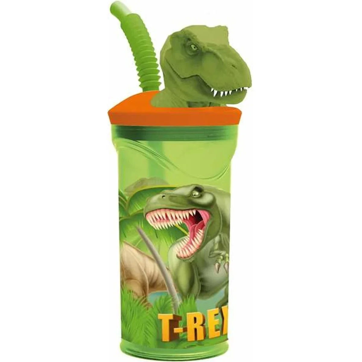 Vaso con Pajita Stor T-Rex Verde