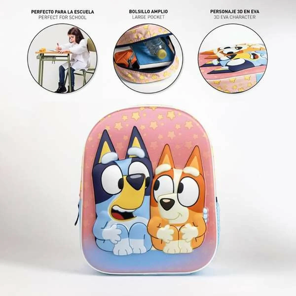 Mochila Escolar 3D Bluey Rosa 25,0 x 31,0 x 10,0 cm