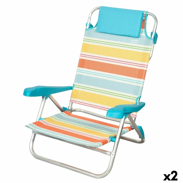 Silla de Playa Aktive Multicolor 48 x 90 x 60 cm (2 Unidades)