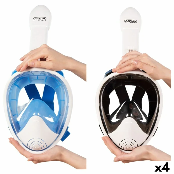 Máscara de Snorkel con Soporte para Cámara Deportiva AquaSport Azul Blanco (4 Unidades)