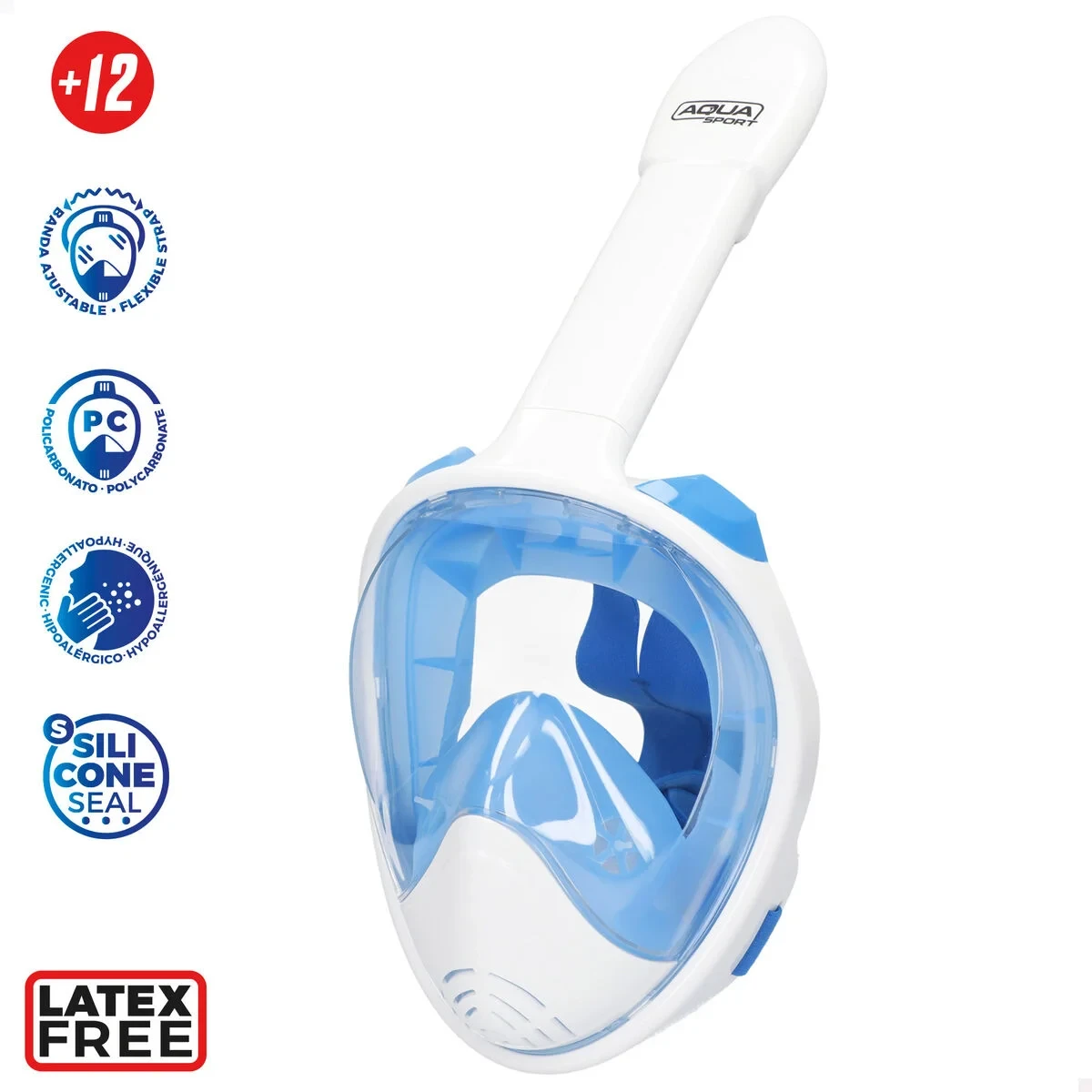 Máscara de Snorkel con Soporte para Cámara Deportiva AquaSport Azul Blanco (4 Unidades)