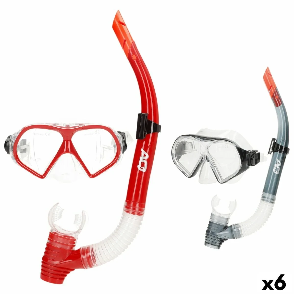 Gafas de Buceo con Tubo AquaSport Rojo Gris (6 Unidades)