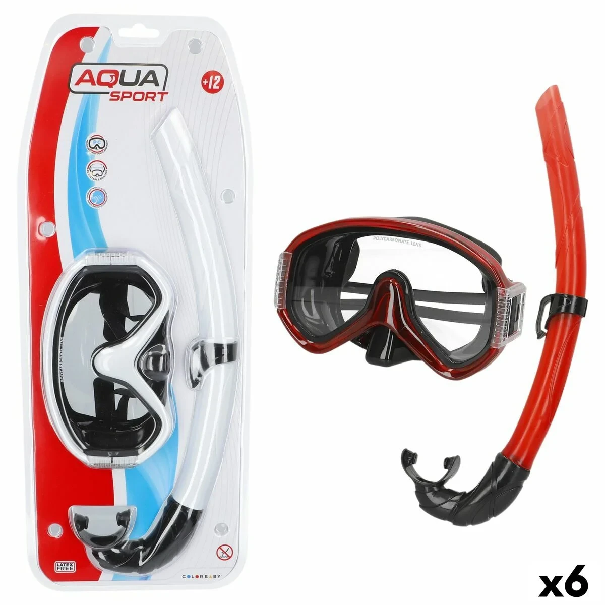 Gafas de Buceo con Tubo AquaSport (6 Unidades)