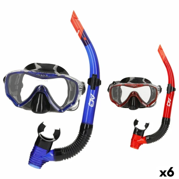 Gafas de Buceo con Tubo AquaSport Azul Rojo (6 Unidades)