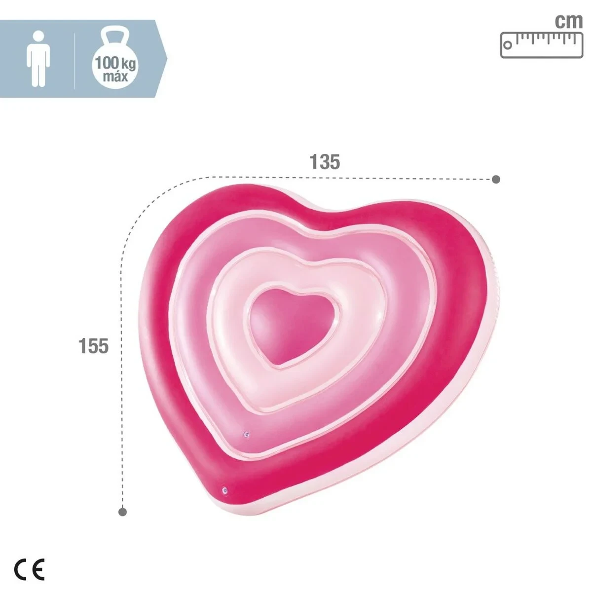 Colchoneta Hinchable Intex Corazón 135 x 155 x 25 cm Rosa (6 Unidades)