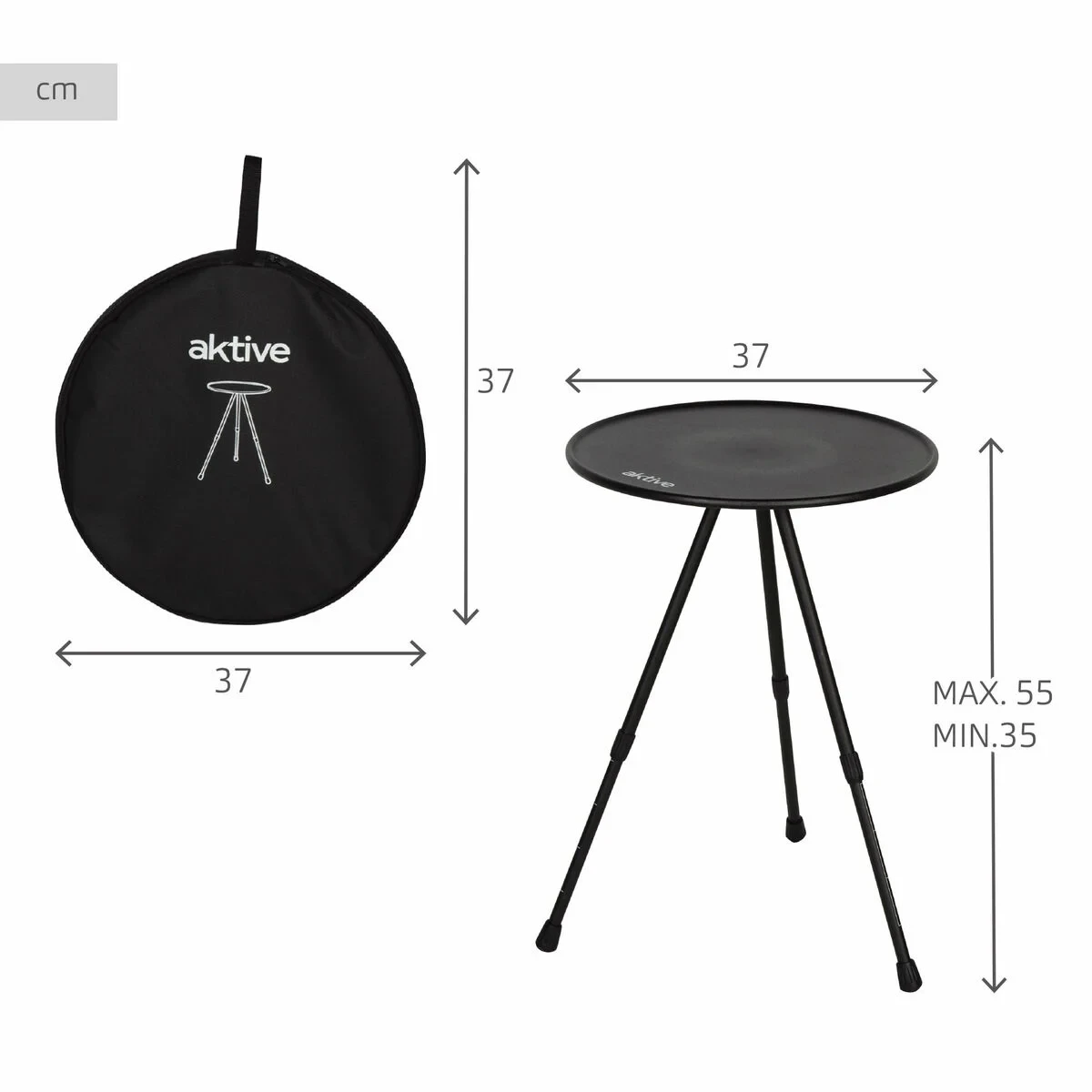 Mesa Plegable Aktive Negro 37 x 55 x 37 cm (4 Unidades)
