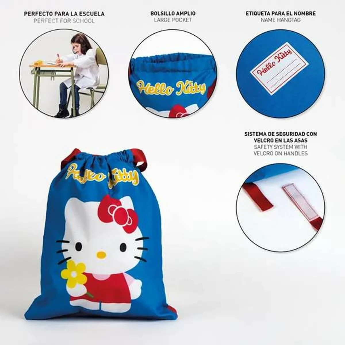 Bolsa Mochila con Cuerdas Hello Kitty Azul 27 x 33 cm