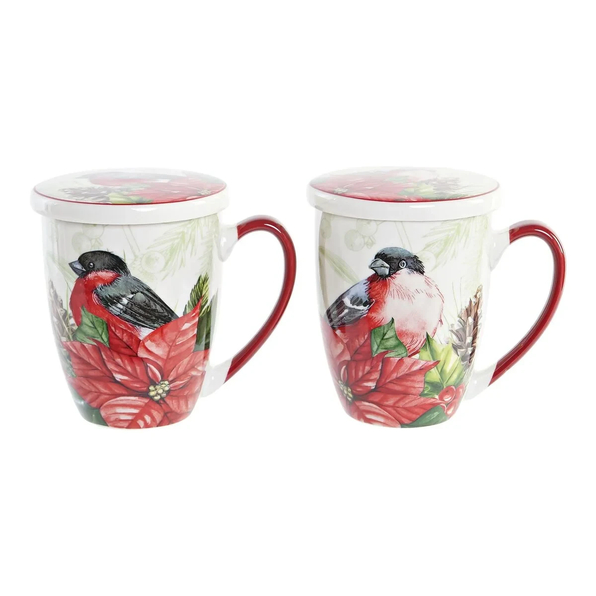 Taza para Infusión DKD Home Decor Pájaro Porcelana Rojo Verde (380 ml) (2 Unidades)