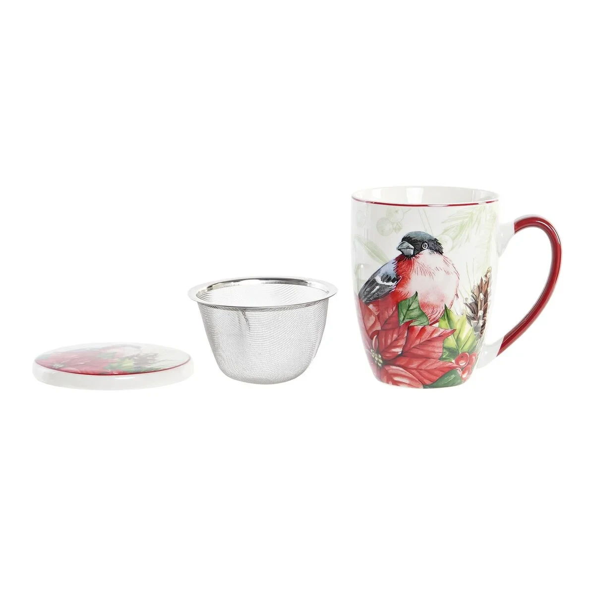 Taza para Infusión DKD Home Decor Pájaro Porcelana Rojo Verde (380 ml) (2 Unidades)