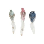 Adorno Navideño DKD Home Decor Multicolor Pájaro 25 x 7 x 6 cm (3 Unidades)