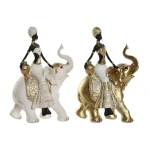 Figura Decorativa Home ESPRIT Blanco Negro Dorado Elefante Africana 21 x 11 x 32 cm (2 Unidades)
