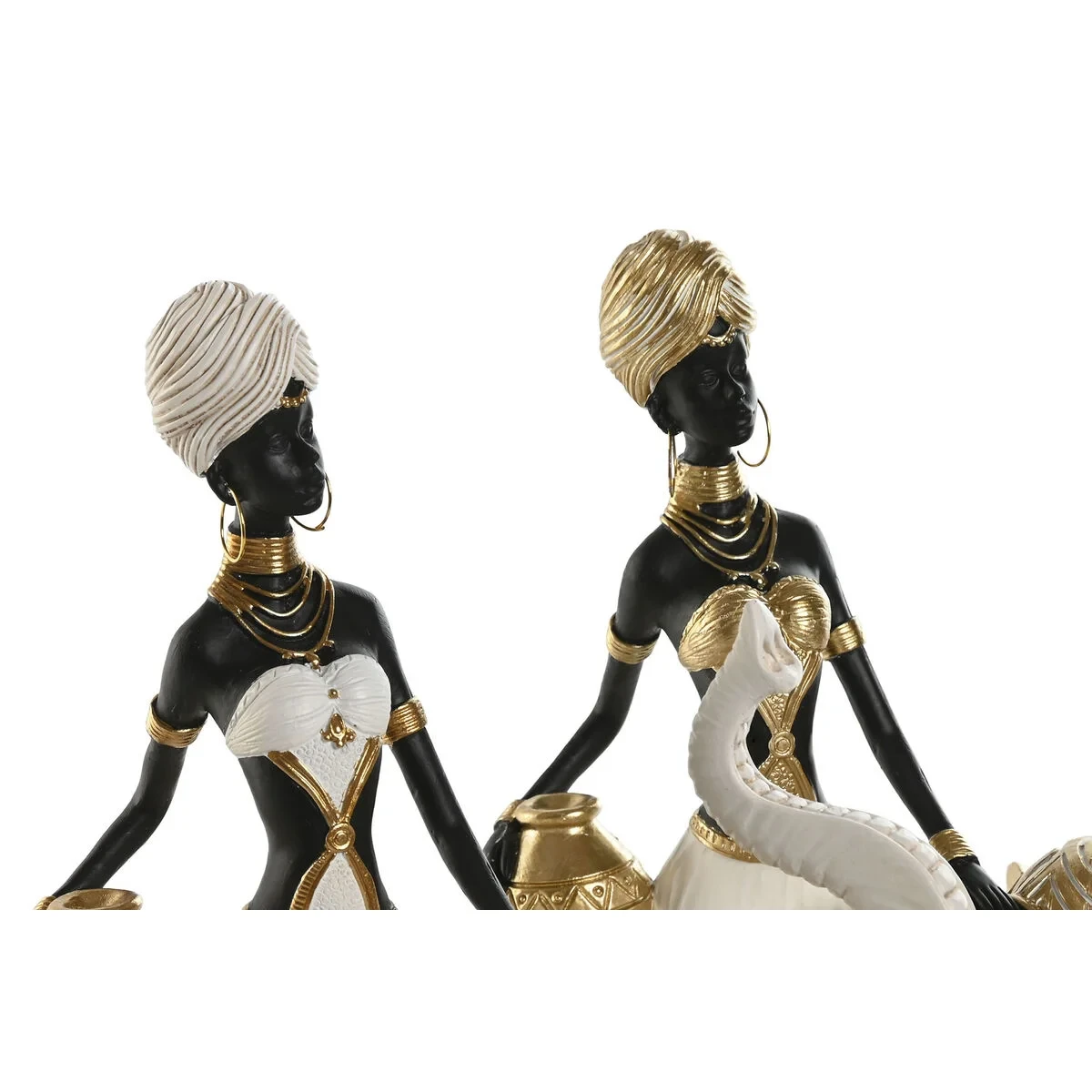 Figura Decorativa Home ESPRIT Blanco Negro Dorado Elefante Africana 21 x 11 x 32 cm (2 Unidades)