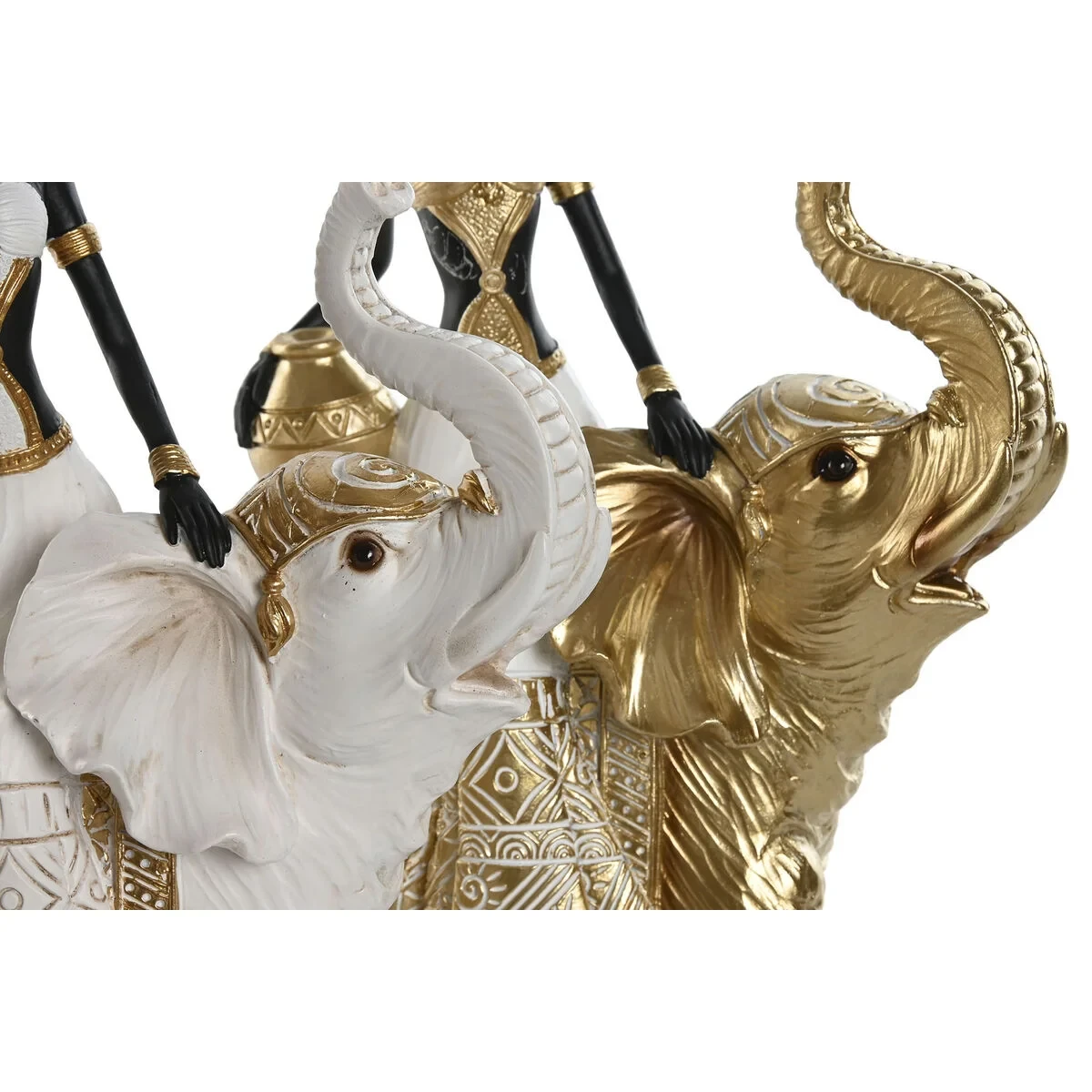 Figura Decorativa Home ESPRIT Blanco Negro Dorado Elefante Africana 21 x 11 x 32 cm (2 Unidades)