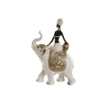 Figura Decorativa Home ESPRIT Blanco Negro Dorado Elefante Africana 21 x 11 x 32 cm (2 Unidades)