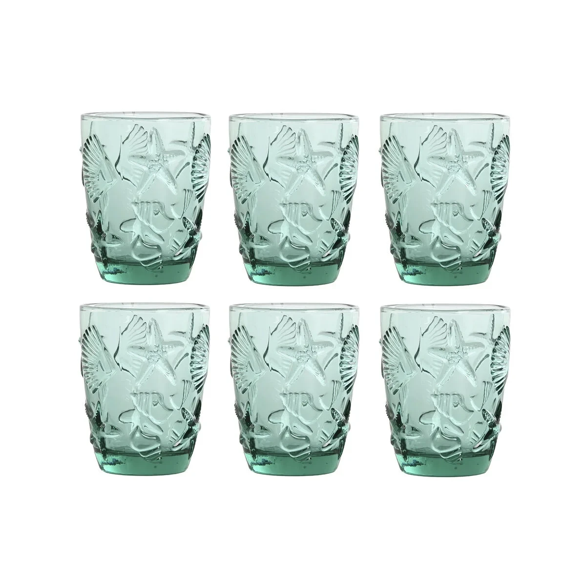 Set de Vasos Home ESPRIT Turquesa Cristal Mediterráneo Con relieve 290 ml (6 Unidades)