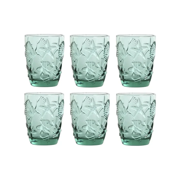 Set de Vasos Home ESPRIT Turquesa Cristal Mediterráneo Con relieve 290 ml (6 Unidades)