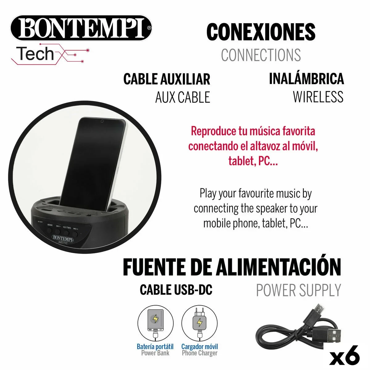 Altavoz con Micrófono Karaoke Bontempi 6 Unidades