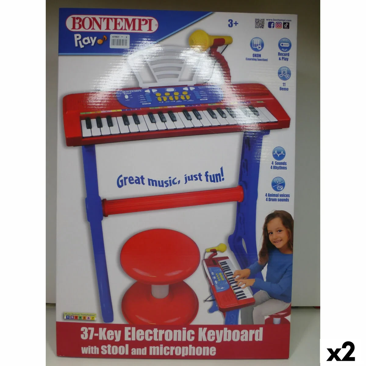 Teclado 37 Teclas Bontempi 43 x 56 x 23 cm (2 Unidades)
