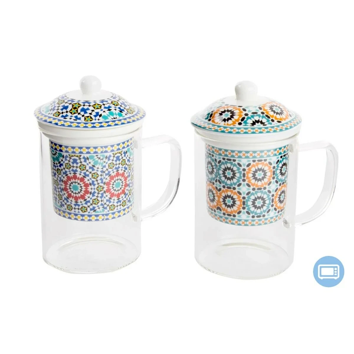 Taza con Filtro para Infusiones DKD Home Decor Multicolor Naranja Azulejo Árabe 300 ml (2 Unidades)