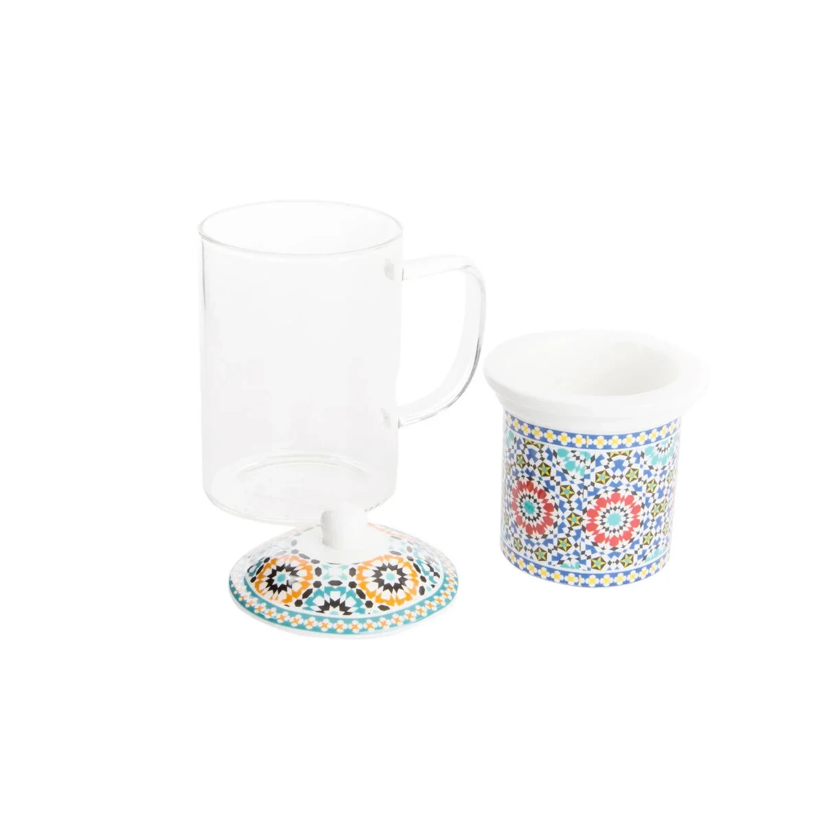 Taza con Filtro para Infusiones DKD Home Decor Multicolor Naranja Azulejo Árabe 300 ml (2 Unidades)