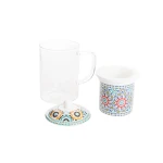 Taza con Filtro para Infusiones DKD Home Decor Multicolor Naranja Azulejo Árabe 300 ml (2 Unidades)