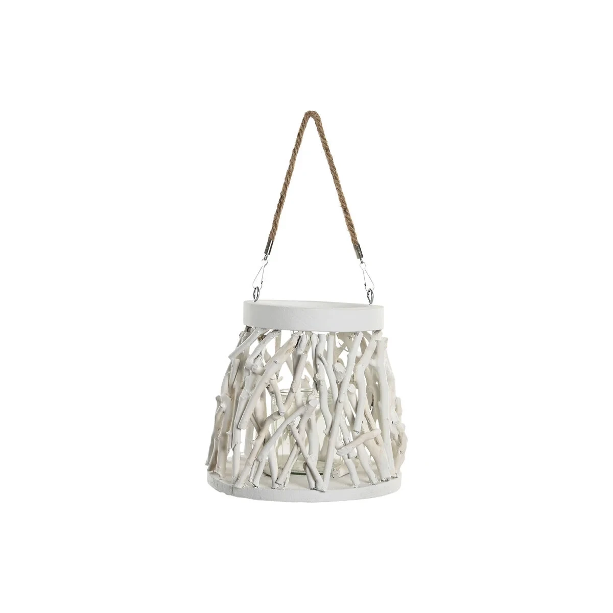 Portavelas Home ESPRIT Blanco Madera Cristal 35 x 35 x 32 cm (2 Unidades)