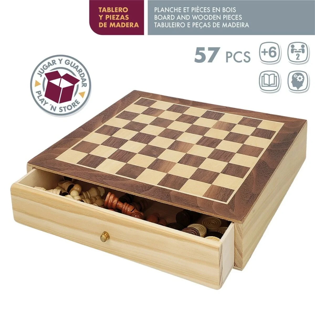 Tablero de Ajedrez y Damas CB Games Madera Cajón (4 Unidades)