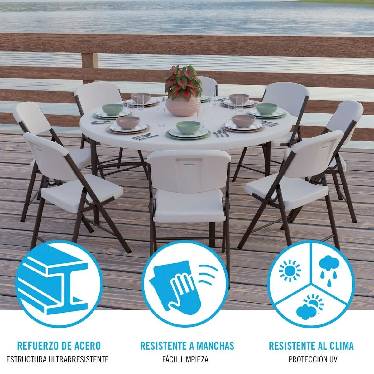 Mesa auxiliar Lifetime Crema 152 x 74 x 152 cm Acero Plástico