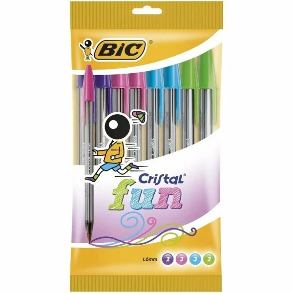 Set de Bolígrafos Bic Cristal Fun 921342 Multicolor 10 Piezas (10 Unidades)