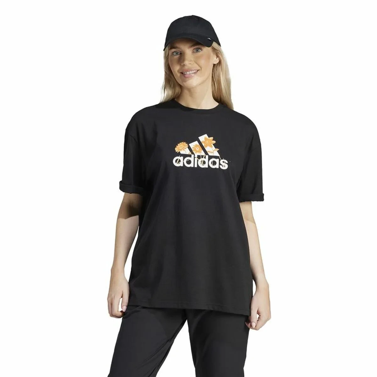 Camiseta de Manga Corta Mujer Adidas Flower Pack Bos Negro