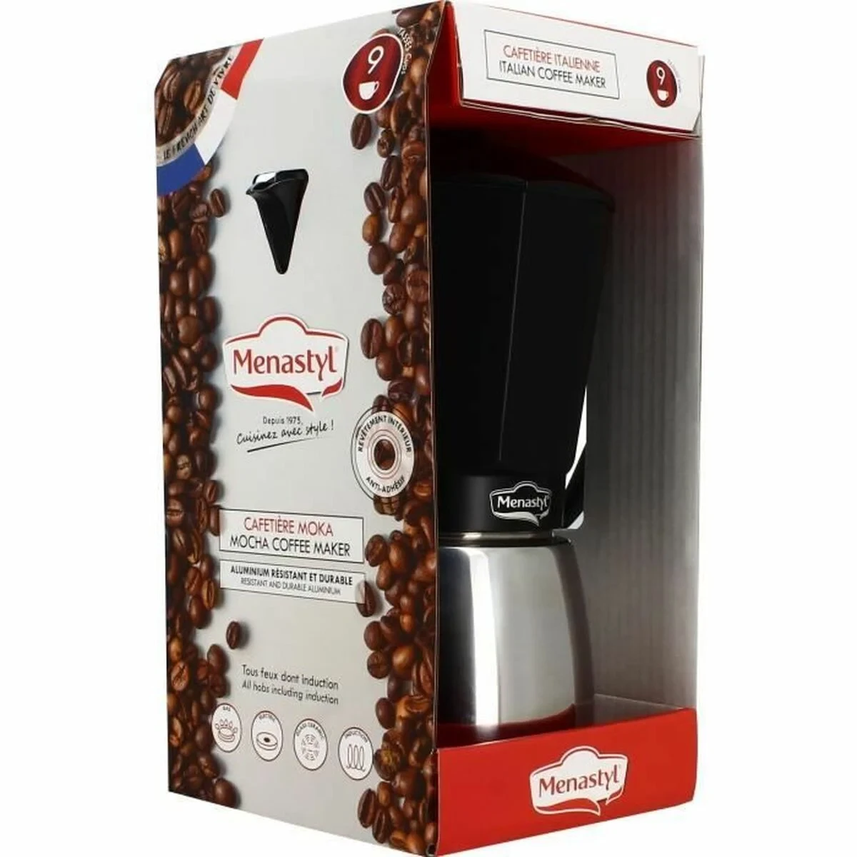 Cafetera Italiana Menastyl Aluminio 9 Tazas 6 Tazas