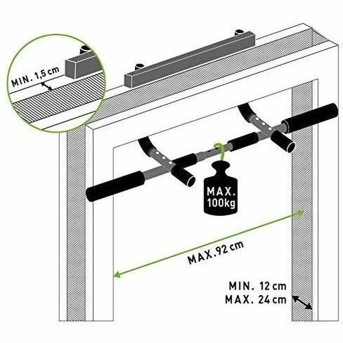 Barra de Dominadas Schildkröt Negro Metal Acero Hierro ABS TPE Foam EVA