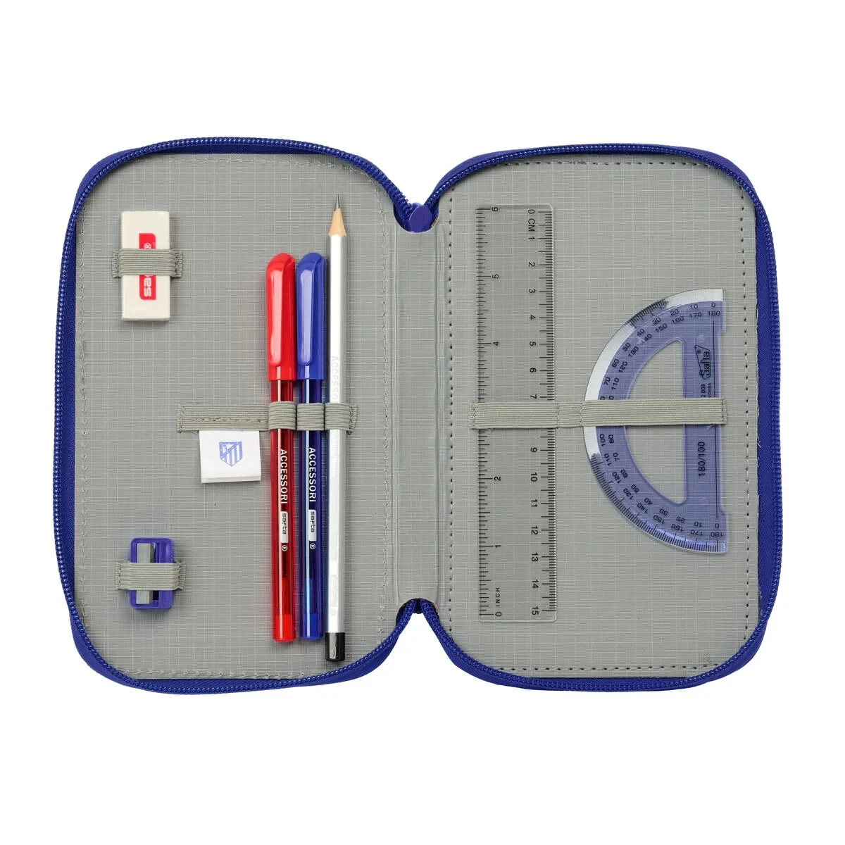 Plumier Triple Atlético Madrid Azul Blanco Rojo 12,5 x 19,5 x 5,5 cm 37 Piezas