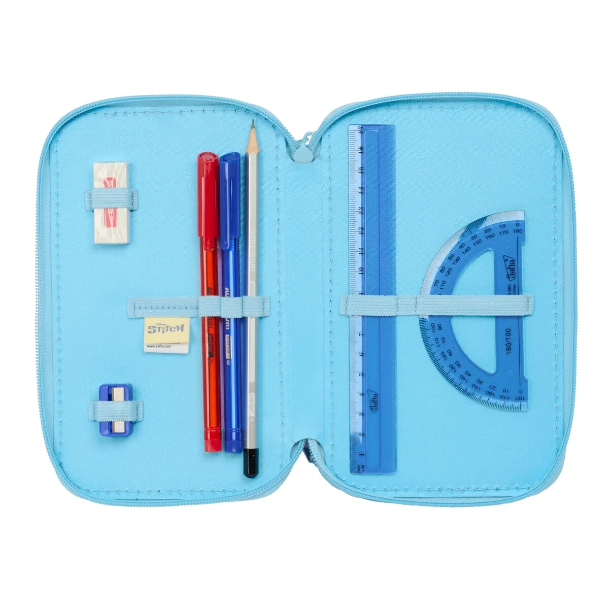 Plumier Triple Lilo & Stitch Happy Azul cielo 12,5 x 19,5 x 5,5 cm 37 Piezas