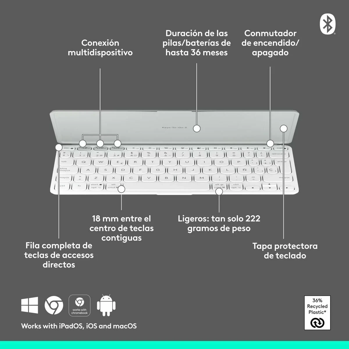 Teclado Logitech 920-012974 Blanco Gris QWERTY